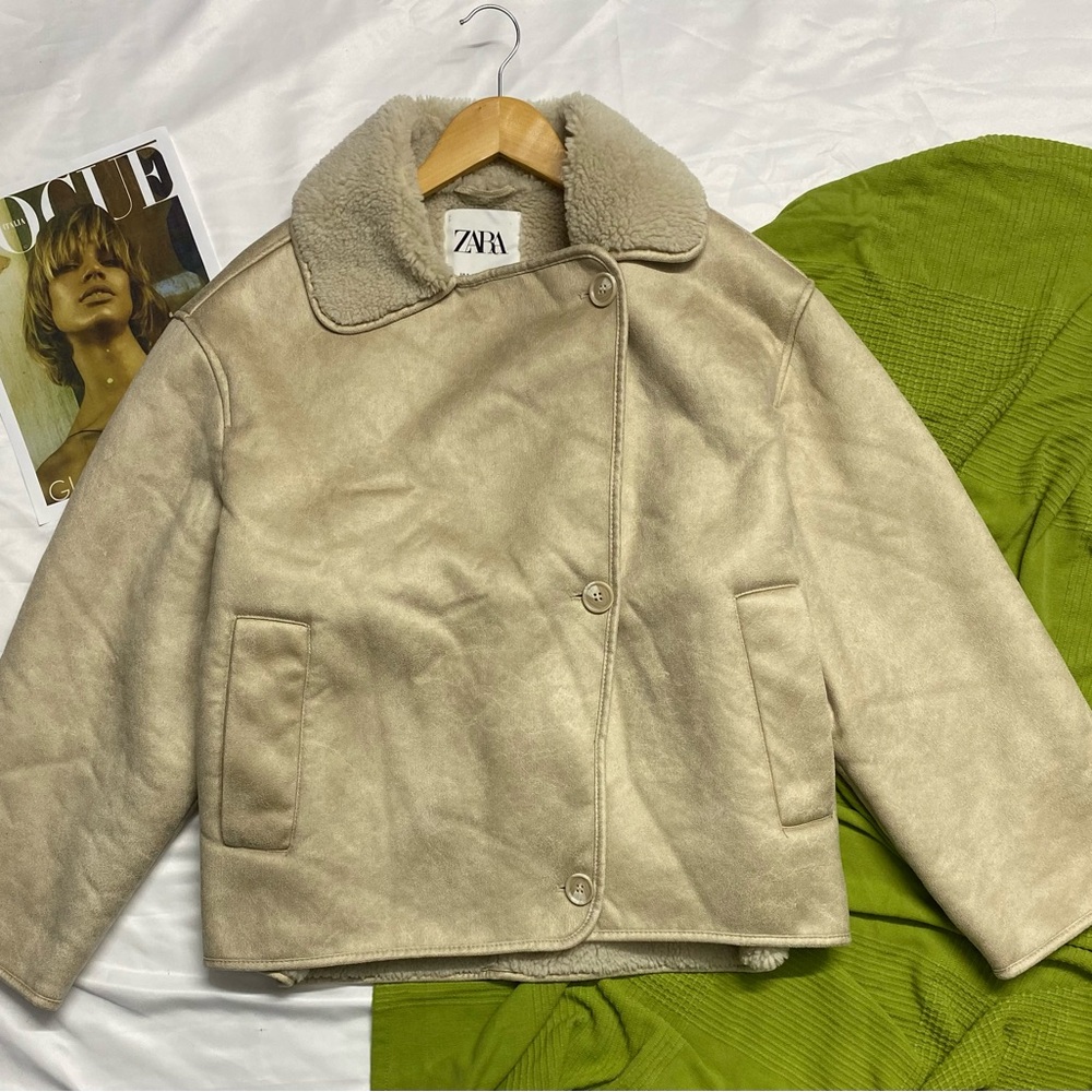 Zara Cream Teddy Jacket Cozy Outerwear